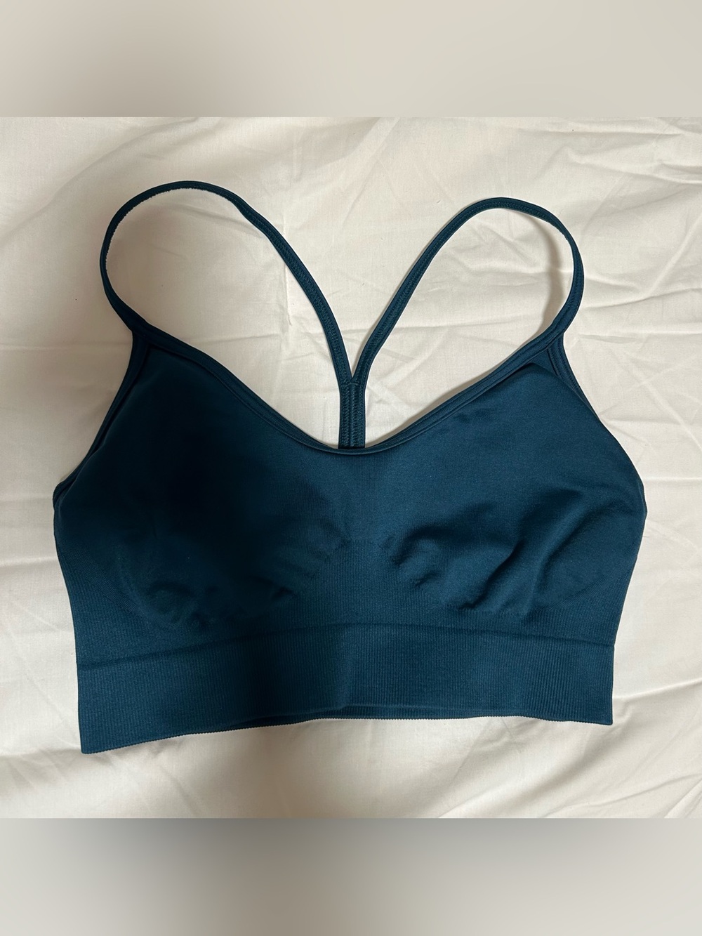 Dark green gym shark sports bra